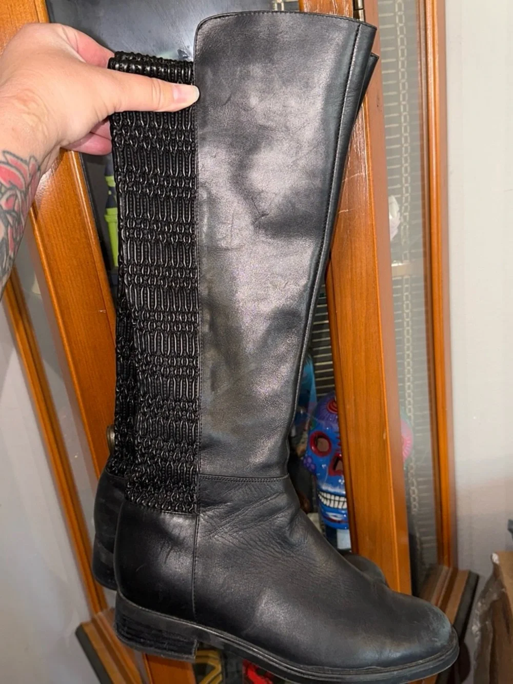 Blondo Black Over-The-Knee Knit-Back Riding Boots